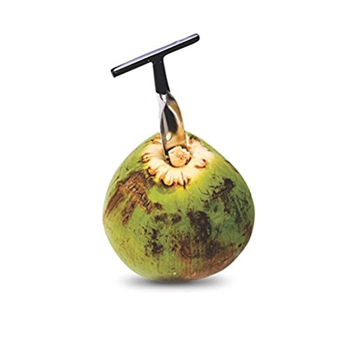 SyeRum Cuchilla de coco, abridor de coco, de acero inoxidable con mango de madera resistente para herramientas abiertas de agua de coco verde fresca.
