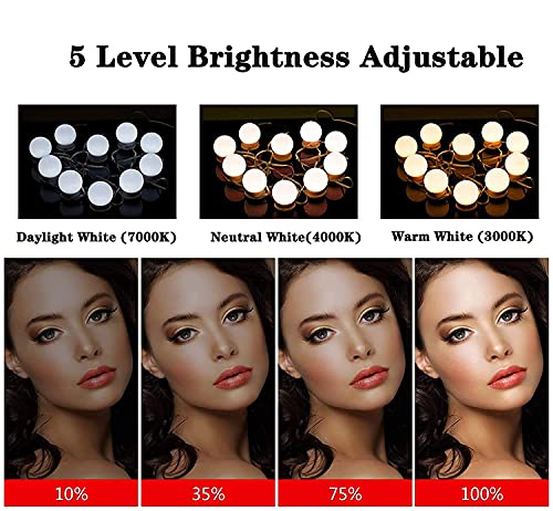 Sylvwin Luces de Espejo de Maquillaje,Luces de espejo de Vanidad Estilo Hollywood con 5 Modos de Color y 10 Bombillas LED Regulables,Luces de Espejo para Tocador (sin Adaptador, sin Espejo)