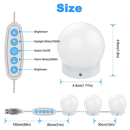 Sylvwin Luces de Espejo de Maquillaje,Luces de espejo de Vanidad Estilo Hollywood con 5 Modos de Color y 10 Bombillas LED Regulables,Luces de Espejo para Tocador (sin Adaptador, sin Espejo)
