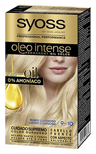Syoss Oleo Intense - Tono 9-10 Rubio Luminoso – Coloración permanente sin amoníaco – Resultados de peluquería – Cobertura profesional de canas