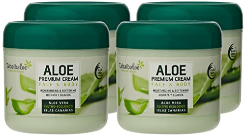 TABAIBALOE Crema Aloe Vera Premium Crema de Aloe Vera para Cara y Cuerpo, 300 ml X 4 Unidades, 1200 Mililitros