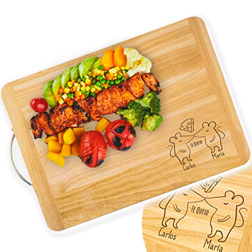 Tabla de cortar PERSONALIZADA con el Nombre Que tú Quieras, Hecho de madera 100% Natural tabla de corte cocina regalos personalizados Día de la Madre, Día del padre (TE QUESO, MEDIANA)