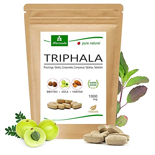 Tabletas de Triphala 1000mg (120 o 360 tabletas) hechos de la fruta del rey ayurveda Amla, Hiritaki y Bibhitaki: producto de calidad totalmente natural de MoriVeda (120 tabletas)