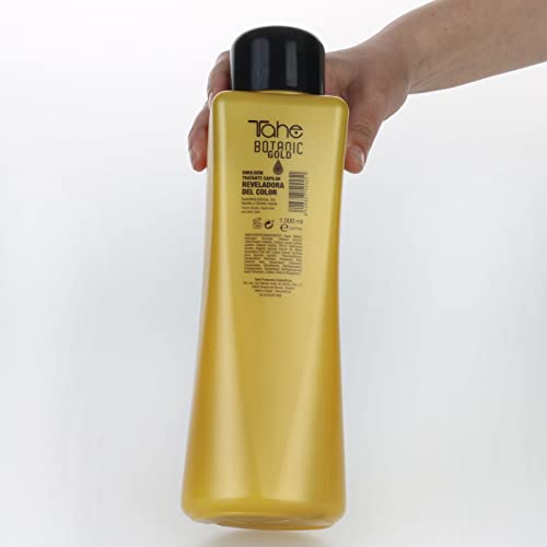 Tahe Botanic Gold Emulsión Tratante/Crema Reveladora del Color con Keratina Triónica, Oro Líquido y Células Madre, 1000 ml