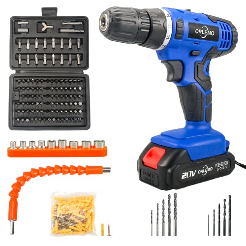 Taladro Atornillador, Destornillador Eléctrico de 20 V con 174 Accesorios, Par máximo 35N.m (35 N.m), Ajuste de par de 18 Etapas, Para Taladro de Madera, Taladro de Metal, Fijación con Tornillos