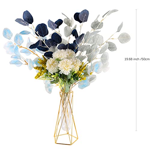 Taomika 7 Piezas Flores Artificiales, Hortensia Artificial con Hojas, Hortensia de Seda para el Hogar Jardín Fiesta Boda Mesa Navidad Acción de Gracias Decoración (Azul, sin jarrón)