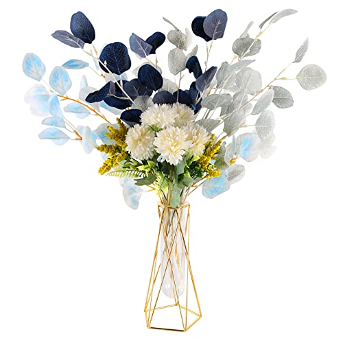 Taomika 7 Piezas Flores Artificiales, Hortensia Artificial con Hojas, Hortensia de Seda para el Hogar Jardín Fiesta Boda Mesa Navidad Acción de Gracias Decoración (Azul, sin jarrón)