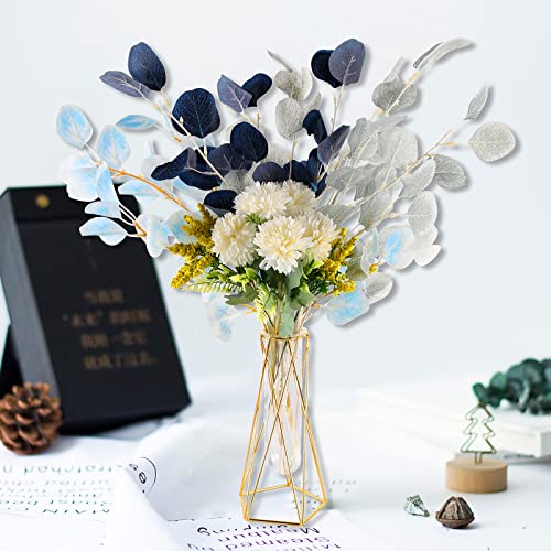 Taomika 7 Piezas Flores Artificiales, Hortensia Artificial con Hojas, Hortensia de Seda para el Hogar Jardín Fiesta Boda Mesa Navidad Acción de Gracias Decoración (Azul, sin jarrón)
