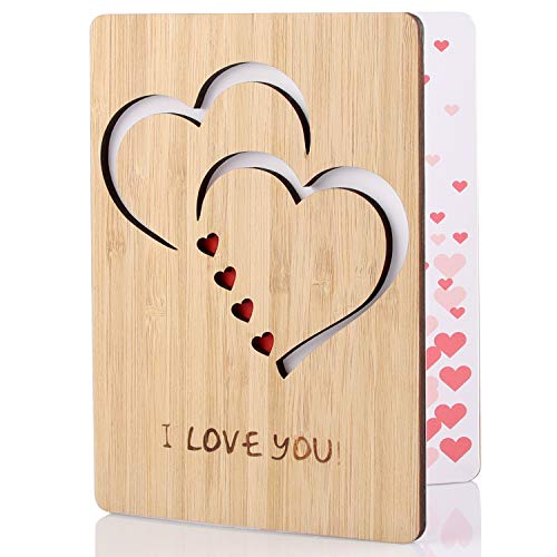 Tarjeta de Felicitación, Tarjeta de Felicitación de Madera, Bambú Real y Tarjeta de Felicitación de Madera, Utilizada para el Día Del Padre, Cumpleaños, Bodas, San Valentín y Aniversario (Amor)