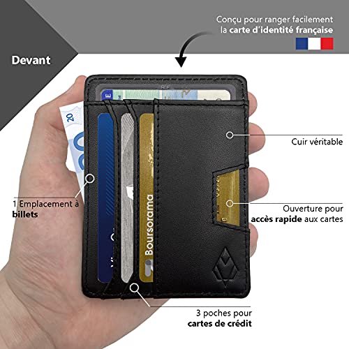 Tarjetero para Tarjetas de Crédito de Cuero – Llavero Gratis – Cartera Hombre – Bloqueo y Seguridad RFID – Pequeña Billetero Integrado con Cremallera