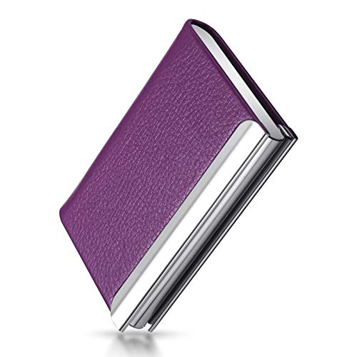 Tarjetero para tarjetas de visita, de piel sintética de lujo, para tarjetas de visita, con tarjetero y estuche de acero inoxidable, para tarjetas de crédito