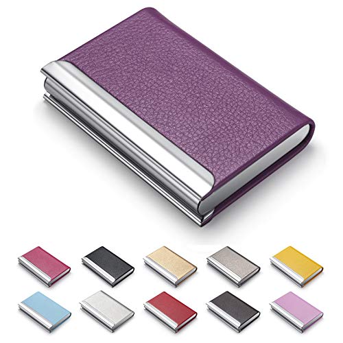 Tarjetero para tarjetas de visita, de piel sintética de lujo, para tarjetas de visita, con tarjetero y estuche de acero inoxidable, para tarjetas de crédito