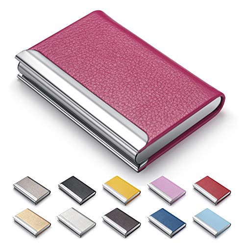 Tarjetero para tarjetas de visita, de piel sintética de lujo, para tarjetas de visita, con tarjetero y estuche de acero inoxidable, para tarjetas de crédito