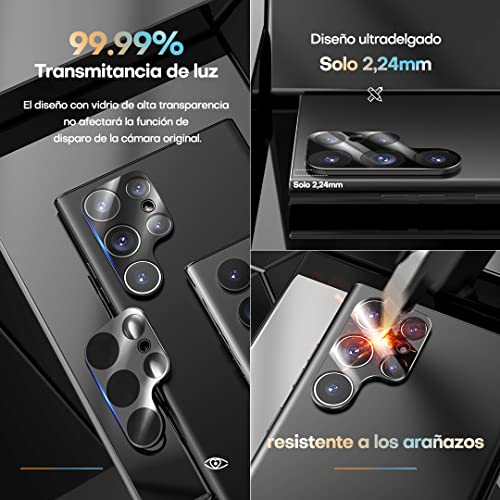 TAURI 4 Pack Protector Pantalla Samsung Galaxy S22 Ultra 5G,2 Pack HD Película de TPU Protector y 2 Pack Cristal Templado de Lente de Cámara -Sin Burbujas Huella Digital Ultrasónica Fácil de Instalar