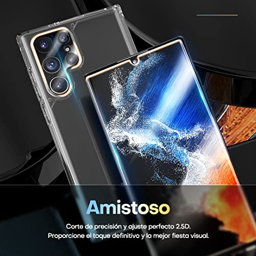 TAURI 4 Pack Protector Pantalla Samsung Galaxy S22 Ultra 5G,2 Pack HD Película de TPU Protector y 2 Pack Cristal Templado de Lente de Cámara -Sin Burbujas Huella Digital Ultrasónica Fácil de Instalar