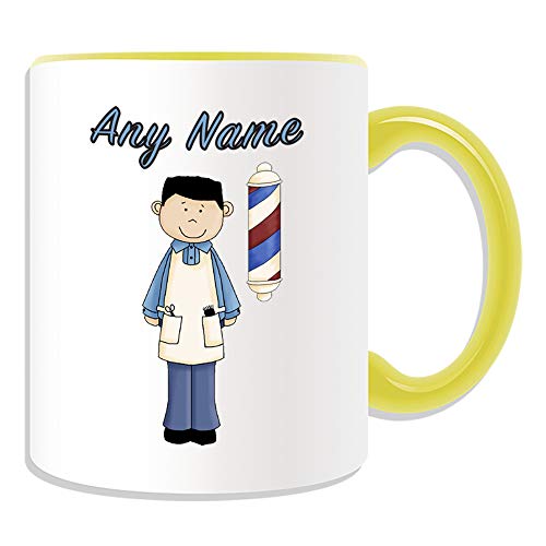 Taza de pelo negro para peluquería, diseño de profesión, texto en inglés