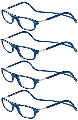 TBOC Gafas de Lectura Presbicia Vista Cansada – [Pack 4 Unidades] Montura Azul Graduadas +1.00 Dioptrías Hombre Mujer Regulables Plegables Imantadas Lentes Aumento Leer Ver Cerca Cuello Imán