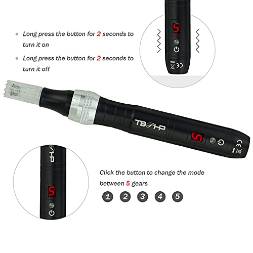 TBPHP P10 Derma pen Microagujas 0-2.0mm ajustable .Incluir 12pcs agujascon Pantalla LCD de Cicatrices de Acné, Antienvejecimiento, Arrugas, Estrías(Negro)