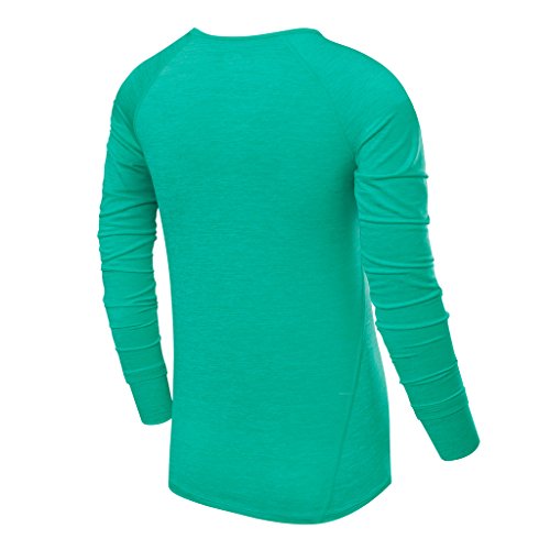TCA Mujer Elle Camiseta Termica con Cuello en V - Manga Larga - Verde, M