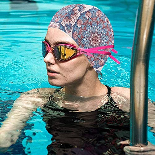 Tcerlcir Gorro Natación Flor de Estilo Oriental Gorro de Piscina para Hombre y Mujer Hecho de Silicona Ideal para Pelo Largo y Corto