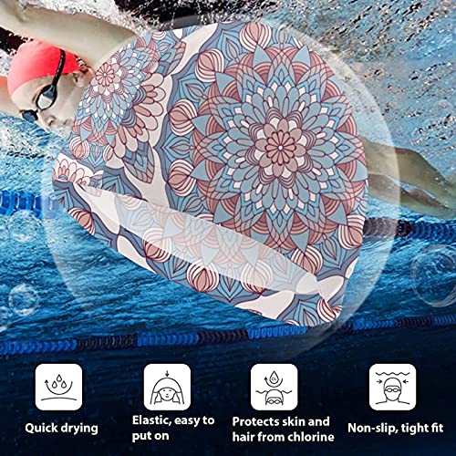 Tcerlcir Gorro Natación Flor de Estilo Oriental Gorro de Piscina para Hombre y Mujer Hecho de Silicona Ideal para Pelo Largo y Corto