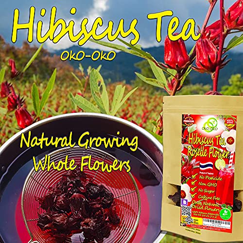 Té de hibisco 142g | OkO-OkO Premium ENTERO FLOR de Tailandia Natural Roselle Sabdariffa tradicional Bissap para la presión arterial, alta Infusión roja de hierbas para calmar y relajarse Sin cafeína