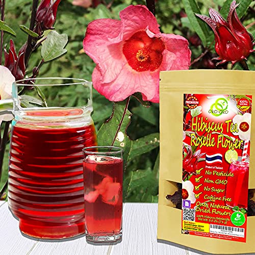 Té de hibisco 142g | OkO-OkO Premium ENTERO FLOR de Tailandia Natural Roselle Sabdariffa tradicional Bissap para la presión arterial, alta Infusión roja de hierbas para calmar y relajarse Sin cafeína