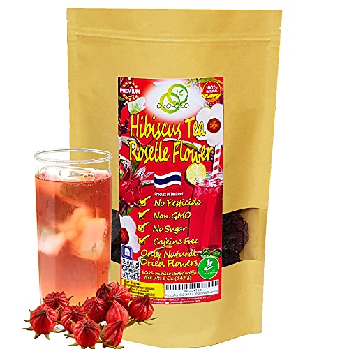 Té de hibisco 142g | OkO-OkO Premium ENTERO FLOR de Tailandia Natural Roselle Sabdariffa tradicional Bissap para la presión arterial, alta Infusión roja de hierbas para calmar y relajarse Sin cafeína