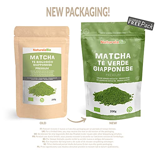 Té Verde Matcha Orgánico Japonés En Polvo - Grado Premium - 200g. Té Matcha Biológico Japonés. Té Bio Grado Premium. Matcha Ecológico Cultivado En Japón, Uji, Kyoto. Ideal Para Beber, Cocina, Latte