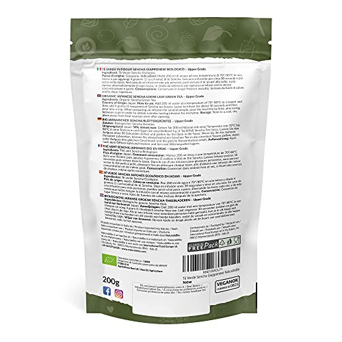 Té verde Sencha Japonés Orgánico - Upper Grade - de 200g. Bio, Natural y Puro, Té verde en hojas de la primera cosecha, cultivado en Japón. Organic Japanese Sencha Green Tea. NaturaleBio