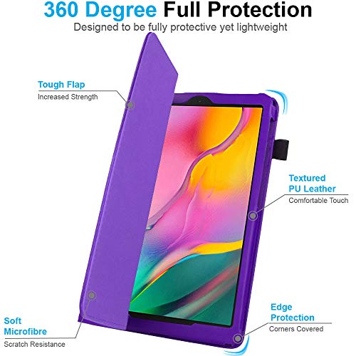 TECHGEAR Funda de Cuero para Nuevo Samsung Galaxy Tab A 10.1" 2019 (SM-T510 / SM-T515) Funda de Cuero PU Protectora Soporte y Correa de Mano [Púrpura]