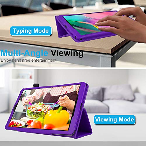 TECHGEAR Funda de Cuero para Nuevo Samsung Galaxy Tab A 10.1" 2019 (SM-T510 / SM-T515) Funda de Cuero PU Protectora Soporte y Correa de Mano [Púrpura]