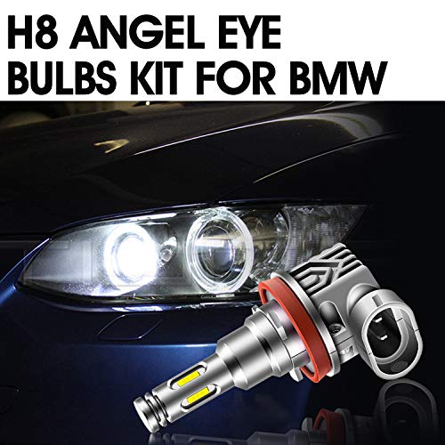 TECTICO H8 12V 40W 6000K LED Angel Eye Bulbs anillos de halo luces circulación diurna Faros antiniebla blanco Canbus sin errores para E90 E92 E93 E82 E91 E82 E70 X5 E60 E61,2 piezas