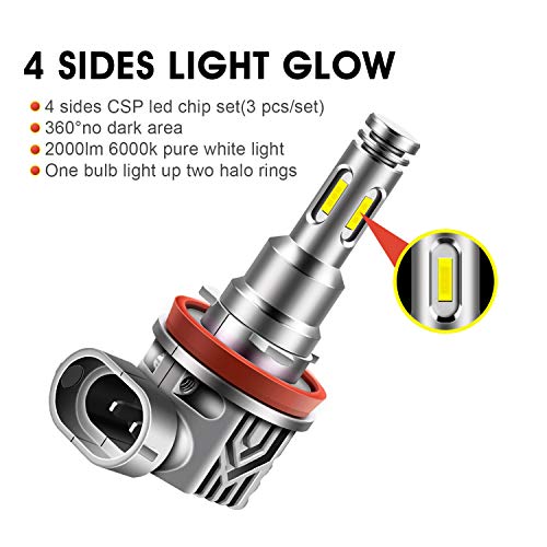 TECTICO H8 12V 40W 6000K LED Angel Eye Bulbs anillos de halo luces circulación diurna Faros antiniebla blanco Canbus sin errores para E90 E92 E93 E82 E91 E82 E70 X5 E60 E61,2 piezas