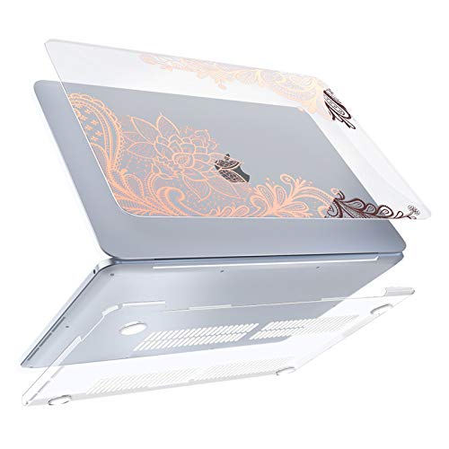 TeDaWen Funda Protectora para MacBook Air de 13 Pulgadas 2020, Pulgadas A2337 M1 A2179 A1932 con Retina, Funda para portátil bronceadora y Cubierta de Teclado, Encaje Dorado Rosa Transparente 2