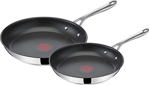 Tefal Jamie Oliver - Juego de 2 Sartenes: 2 Sartenes de 24 y 28 cm de acero inoxidable, sartenes antiadherentes, reforzadas con Titanio, Thermo-Signal, forma profunda, todo tipo de cocinas, libre PFOA