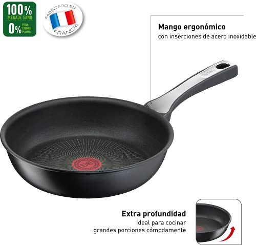 Tefal Unlimited On - Juego de 2 Sartenes: 2 Sartenes de 20/26 cm con revestimiento muy resistente, Thermo-Signal, Thermo-Fusion, forma profunda, todo tipo de cocinas, apto para horno, sin PFOA