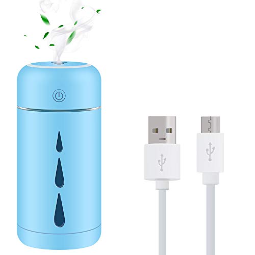 Teguangmei Humidificador Mini - 350ML Humidificador Portátil USB de Gran Capacidad,Funcionamiento Ultrasónico Silencioso,Apagado Automático/Con Luz Ambiental,Para Oficina,Coche,Bebé,Dormitorio-Azul