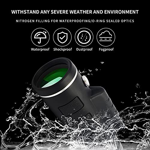 Telescopio monocular Impermeable 40x60 con Soporte para teléfono Inteligente, Alcance monocular Bak4 Prism HD de Alta Potencia para Adultos, Aves, observación de Vida Silvestre, Senderismo, Concierto