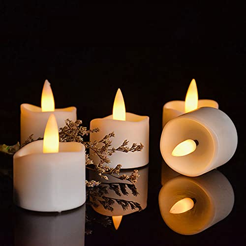 Temporizador de velas con llama parpadeante, 12 piezas realistas brillantes y sin perfumes, pequeñas LED eléctricas falsas a pilas para celebraciones de temporada y festivales, blanco cálido