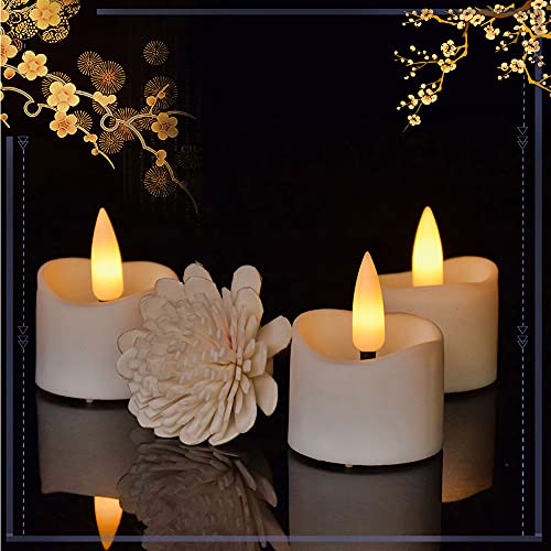 Temporizador de velas con llama parpadeante, 12 piezas realistas brillantes y sin perfumes, pequeñas LED eléctricas falsas a pilas para celebraciones de temporada y festivales, blanco cálido