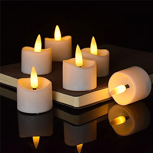 Temporizador de velas con llama parpadeante, 12 piezas realistas brillantes y sin perfumes, pequeñas LED eléctricas falsas a pilas para celebraciones de temporada y festivales, blanco cálido