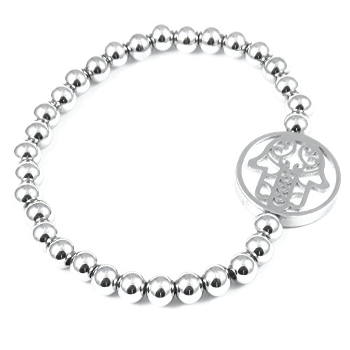 TEMPUS FUGIT. Pulsera Mano de Fátima de Acero inoxidable Antialérgico Quirúrgico Inalterable Brillante
