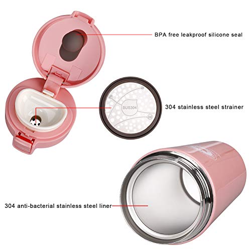 Termo, Termo de Café para Llevar de Acero Inoxidable Vaso Termico Prueba de Fugas Taza de Café Térmica Sin BPA para Coche Oficina Viaje 380ML Rosado