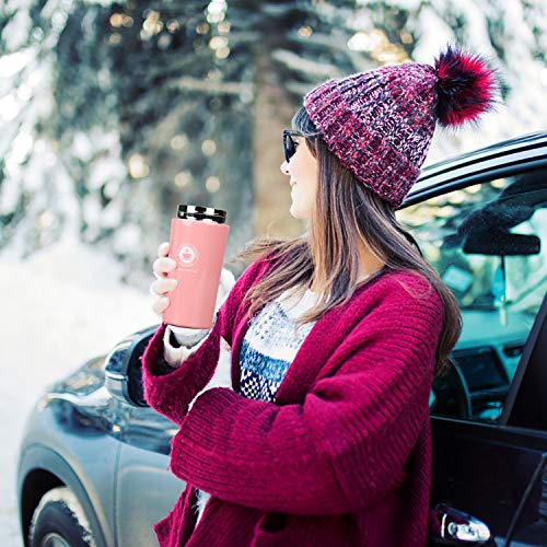 Termo, Termo de Café para Llevar de Acero Inoxidable Vaso Termico Prueba de Fugas Taza de Café Térmica Sin BPA para Coche Oficina Viaje 380ML Rosado