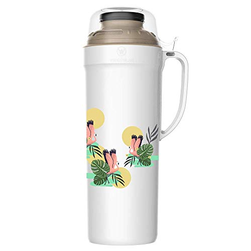 TERMOLAR - Termo Versátil | 1L | Color Blanco con Flamencos | Diseño Original | Resistente y de Calidad | Aislante térmico de vidrio | Para uso diario