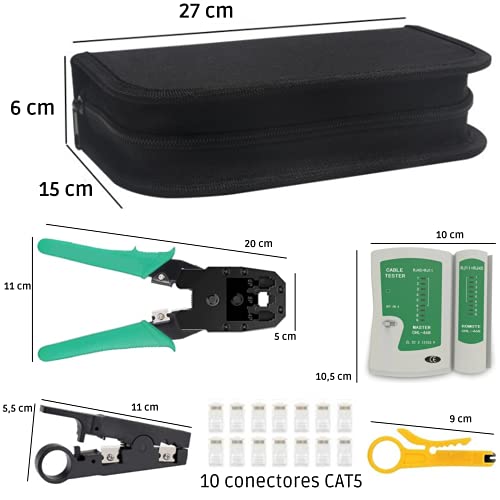 Tester Comprobador De Redes | Maletín Profesional Completo De Reparaciones Eléctricas Con Estuche | Kit 10 en 1 Cable LAN Network Tools Kit