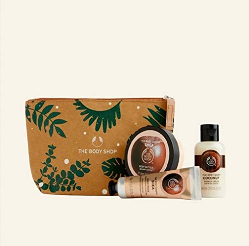 The Body Shop - 4 PC Mini Shea Set Hand Cream, Coconut shower Cream, Shea Body Butter Zip Bag TRAVEL GYM …