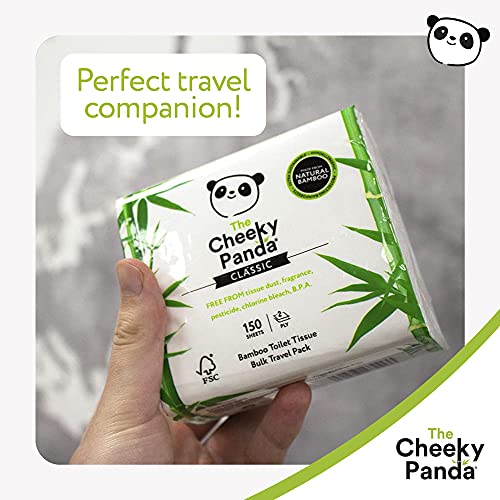 The Cheeky Panda - Papel higiénico de viaje de bambú | Paquete de 150 hojas (2 capas) | Hipoalergénico, ecológico, súper suave, fuerte y sostenible