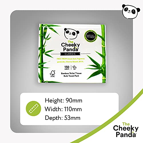 The Cheeky Panda - Papel higiénico de viaje de bambú | Paquete de 150 hojas (2 capas) | Hipoalergénico, ecológico, súper suave, fuerte y sostenible